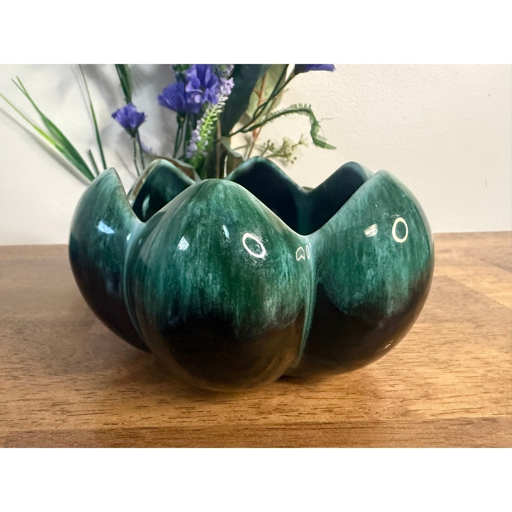 Blue Mountain Pottery Green Drip Glaze Scalloped Planter Bowl Canada MCM